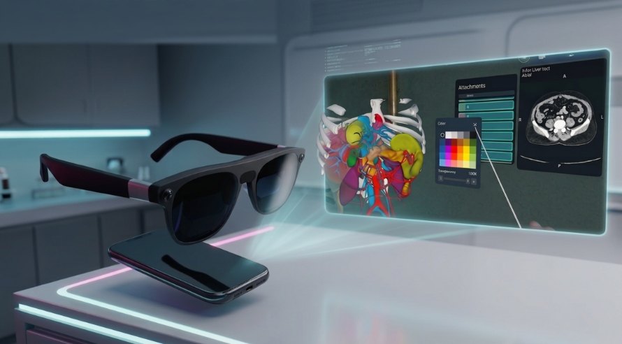 XREAL Aura XR glasses with a HoloMedicine anatomy hologram