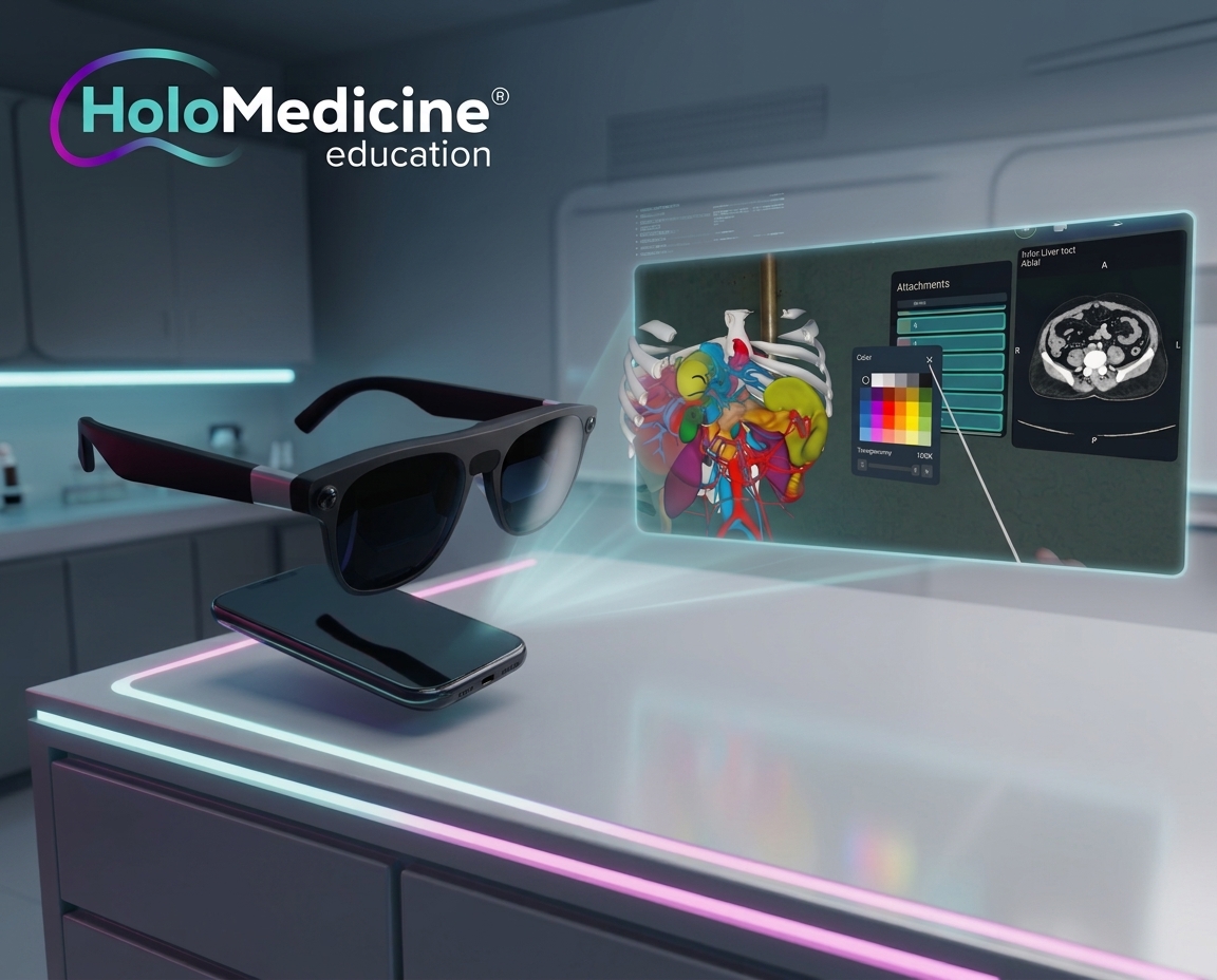 XREAL Aura XR glasses running HoloMedicine® with a 3D anatomy hologram